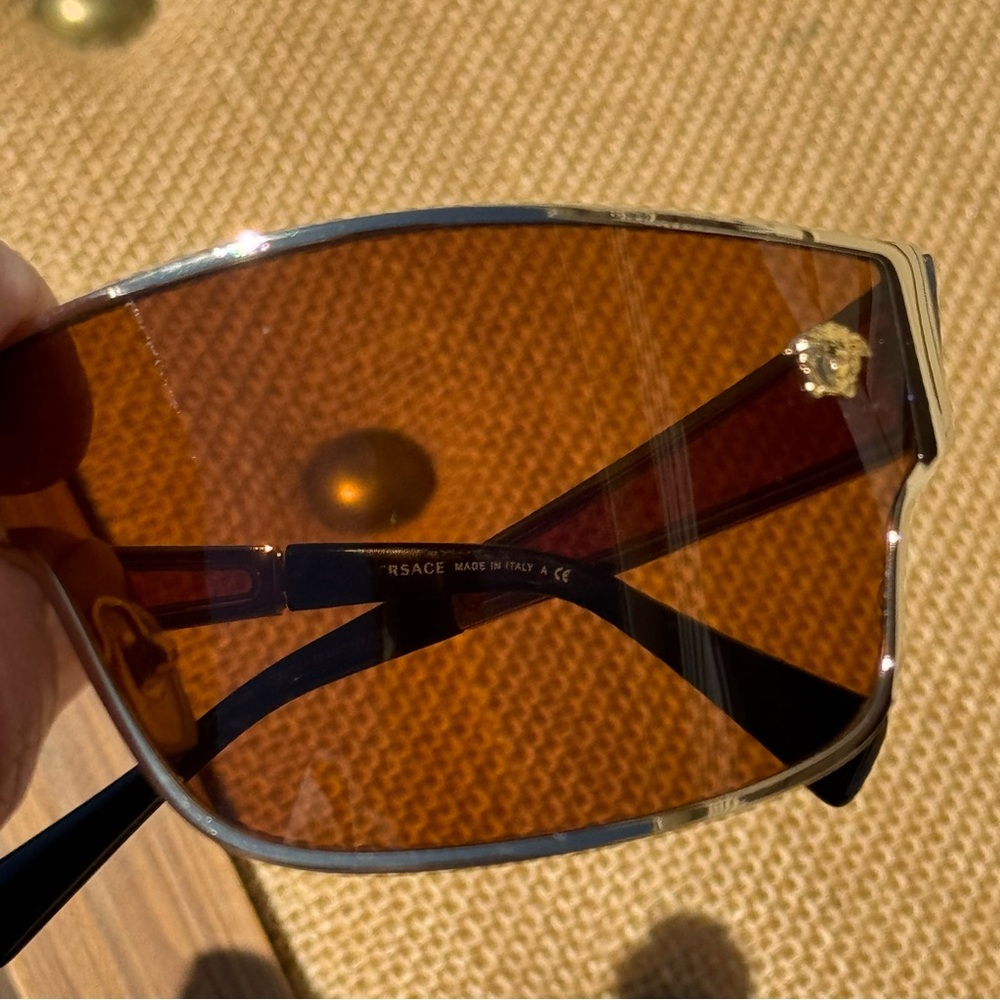Versace Shield Sunglasses Gold Brown Medusa Italy VE 2206 - Picture 9 of 16